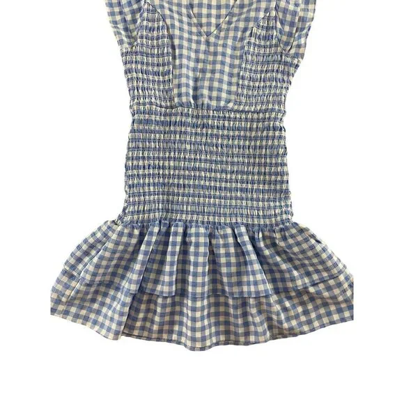 Sugar Lips Everleigh Gingham Blue And White Plaid Smoked Mini Dress - Medium - Picture 2 of 12